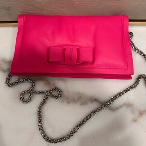 Pink Leather Clutch with Chain Strap